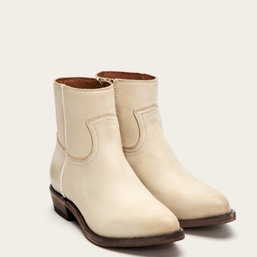$398 Frye Billy Inside Zip Ivory White Leather Southern Cowboy Short Ankle Boot - Picture 6 of 16